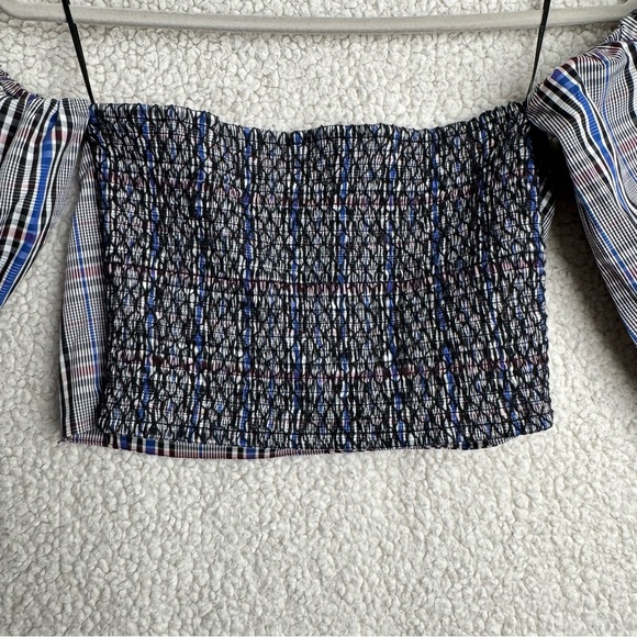 Plaid Off Shoulder Puff Sleeve Crop Top Y2K Preppy Size M NWT - Picture 4 of 7